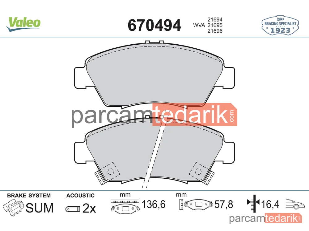 670494 | Fren Balatası — Honda Civic VI, Honda Civic V, Honda Civic VI Coupe